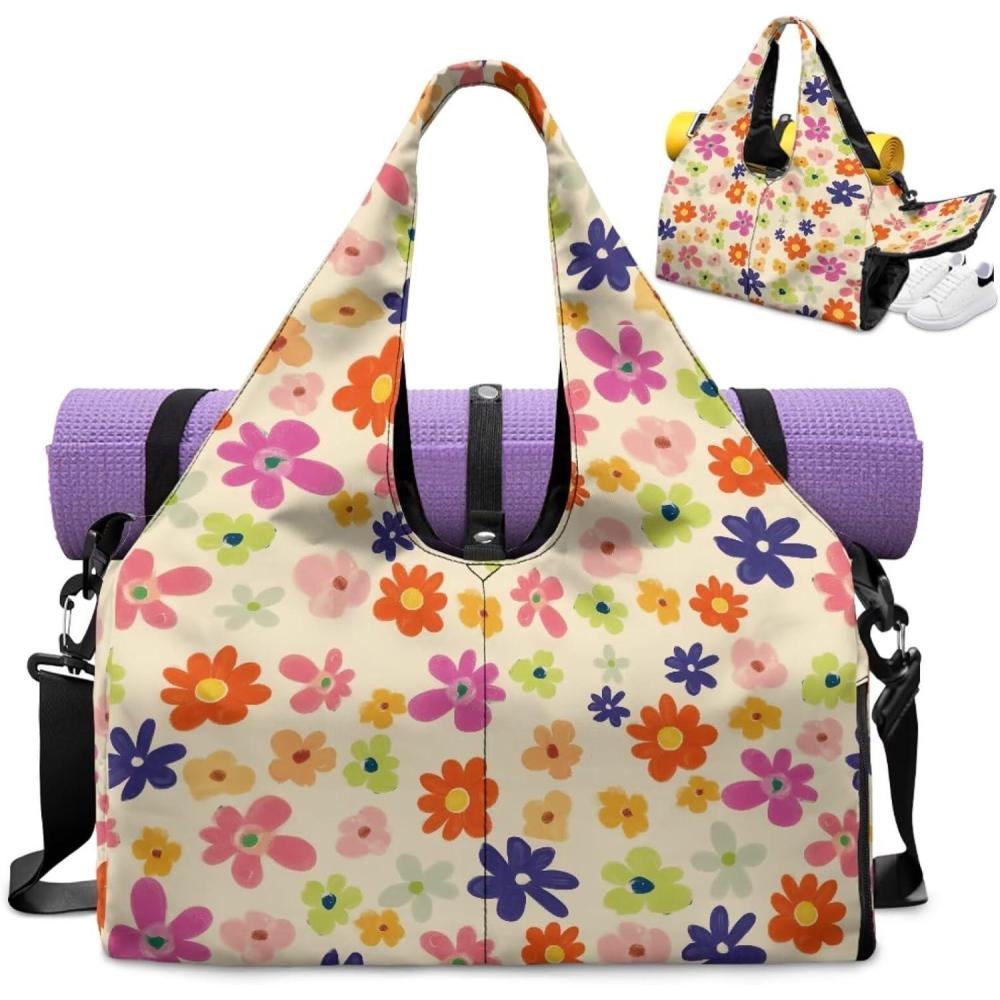 imageYoga Mat Bag for Men Women Canvas Yoga Mat Carrier Take In Out Mat Easily for Beach Swim Bags Pool Sports GymYellow Daisy