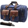 Wildroad 60L Travel Duffel Bag, Expandable Canvas Genuine Leather Duffle Bag Upgraded Overnight Weekender Bag Carry on Bag(Blue)