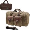 Wildroad 60L Travel Duffel Bag, Expandable Canvas Genuine Leather Duffle Bag Upgraded Overnight Weekender Bag Carry on Bag(Coffee)
