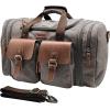 Wildroad 60L Travel Duffel Bag, Expandable Canvas Genuine Leather Duffle Bag Upgraded Overnight Weekender Bag Carry on Bag(Grey)
