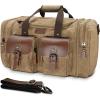 Wildroad 60L Travel Duffel Bag, Expandable Canvas Genuine Leather Duffle Bag Upgraded Overnight Weekender Bag Carry on Bag(Vintage Brown)