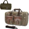 Wildroad 60L Travel Duffel Bag, Expandable Canvas Genuine Leather Duffle Bag Upgraded Overnight Weekender Bag Carry on Bag(Vintage Grey)