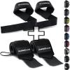 Fitgriff® Lifting Straps & Wrist Wraps (Bundle) Superior Support for Weightlifting & Gym Workouts – for Men and Women(Full Black)