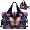 Gym Bag with Yoga Mat Holder Large Tote Bag With Multi Pockets for Women Men Dry Wet Separated Pocket Carryall Yoga Tote Bags for Pilates Travel Workout Office(Pink Butterfly)