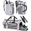 RAINSMORE Gym Bag for Men, 45L Sports Travel Duffel Bag with Shoe & Laptop Compartment, Gym Workout Backpack Carry On Weekender Bag Overnight Backpack for Travel, Black Camo(White-grey)