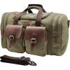 Wildroad 60L Travel Duffel Bag, Expandable Canvas Genuine Leather Duffle Bag Upgraded Overnight Weekender Bag Carry on Bag(Army Green)