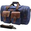 Wildroad 60L Travel Duffel Bag, Expandable Canvas Genuine Leather Duffle Bag Upgraded Overnight Weekender Bag Carry on Bag(Blue)