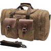 Wildroad 60L Travel Duffel Bag, Expandable Canvas Genuine Leather Duffle Bag Upgraded Overnight Weekender Bag Carry on Bag(Coffee)