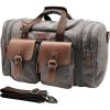 Wildroad 60L Travel Duffel Bag, Expandable Canvas Genuine Leather Duffle Bag Upgraded Overnight Weekender Bag Carry on Bag(Grey)