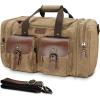 Wildroad 60L Travel Duffel Bag, Expandable Canvas Genuine Leather Duffle Bag Upgraded Overnight Weekender Bag Carry on Bag(Vintage Brown)