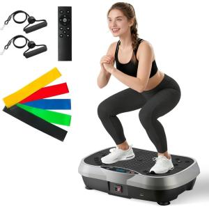 ALSO GO Vibration Plate Exercise Machine, 6 Workout Modes & 120-Level Vibration Platform for Weight Loss/Lymphatic Drainage, 400lbs Capacity Vibration Board with Resistance Bands for Full Body Workout(Gray)