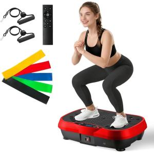ALSO GO Vibration Plate Exercise Machine, 6 Workout Modes & 120-Level Vibration Platform for Weight Loss/Lymphatic Drainage, 400lbs Capacity Vibration Board with Resistance Bands for Full Body Workout(Red)