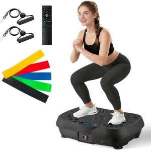 ALSO GO Vibration Plate Exercise Machine, 6 Workout Modes & 120-Level Vibration Platform for Weight Loss/Lymphatic Drainage, 400lbs Capacity Vibration Board with Resistance Bands for Full Body Workout(Black)