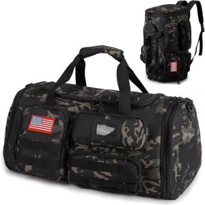 Expandable Gym Bag For Men,Tactical Large 3 in 1 Sports Duffle Bag With Shoes Compartment,Water Resistant Sports Gym Tote Bags Multi-functional Weekend Travel Backpack Overnight Bag(Camo Black)