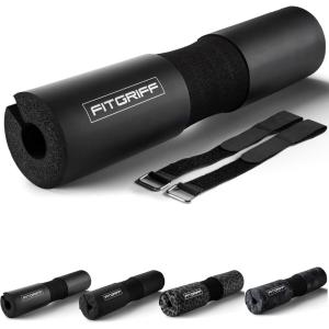 Fitgriff® Barbell Hip Thrust Pad for Squats, Lunges & Glute Bridges – Weightlifting Cushion for Neck & Shoulder Protection – Fits Olympic & Standard Bars(Black (No Cover))