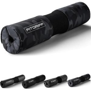 Fitgriff® Barbell Hip Thrust Pad for Squats, Lunges & Glute Bridges – Weightlifting Cushion for Neck & Shoulder Protection – Fits Olympic & Standard Bars(Camo-Black)