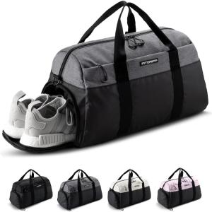Fitgriff® Gym Bag V2 for Men and Women with Shoe & Wet Compartment – Duffle Bag for Travel, Sports, Fitness and Workout(Black / Grey)