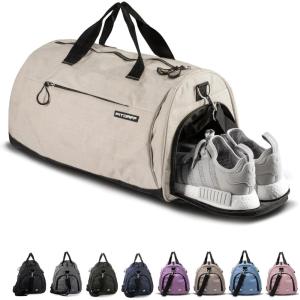 Fitgriff® Gym Bag for Men & Women with Shoe & Wet Compartment – Duffle Bag for Travel, Sports, Fitness & Workout(Beige)