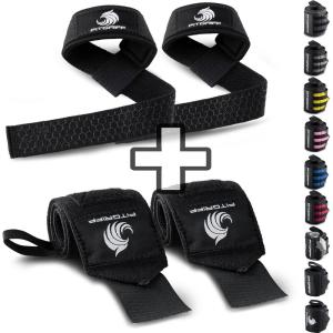 Fitgriff® Lifting Straps & Wrist Wraps (Bundle) Superior Support for Weightlifting & Gym Workouts – for Men and Women(Black Original  Silicone Straps)