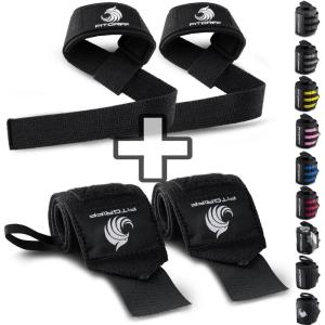 Fitgriff® Lifting Straps & Wrist Wraps (Bundle) Superior Support for Weightlifting & Gym Workouts – for Men and Women(Black Original)