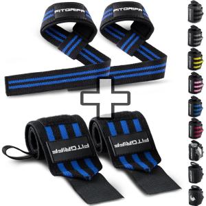 Fitgriff® Lifting Straps & Wrist Wraps (Bundle) Superior Support for Weightlifting & Gym Workouts – for Men and Women(Black/Blue)