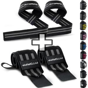 Fitgriff® Lifting Straps & Wrist Wraps (Bundle) Superior Support for Weightlifting & Gym Workouts – for Men and Women(Black/Grey)
