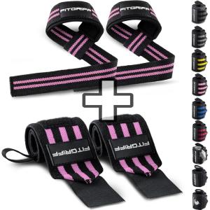 Fitgriff® Lifting Straps & Wrist Wraps (Bundle) Superior Support for Weightlifting & Gym Workouts – for Men and Women(Black/Pink)