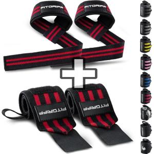 Fitgriff® Lifting Straps & Wrist Wraps (Bundle) Superior Support for Weightlifting & Gym Workouts – for Men and Women(Black/Red)