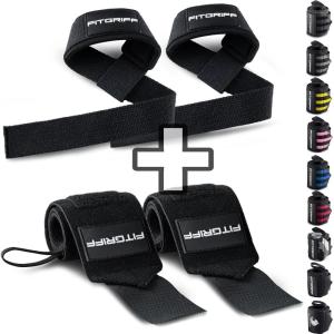 Fitgriff® Lifting Straps & Wrist Wraps (Bundle) Superior Support for Weightlifting & Gym Workouts – for Men and Women(Full Black)