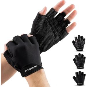 Fitgriff® Workout Gloves (Padded) for Men & Women – Fingerless Gym Gloves for Weight Lifting, Training – Full Palm Protection(Black)