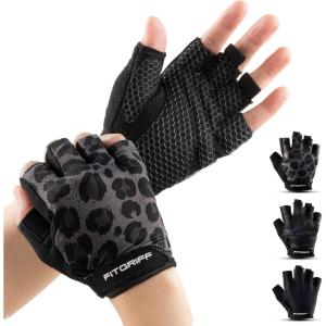 Fitgriff® Workout Gloves (Padded) for Men & Women – Fingerless Gym Gloves for Weight Lifting, Training – Full Palm Protection(Leopard)