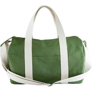 Green Duffle Sports Bag, Medium Size Detachable Webbing Cotton Strap Washable Zipper Closure Unisex, Gym Yoga Bag, Weekend Bag, Travel Bag(Canvas)