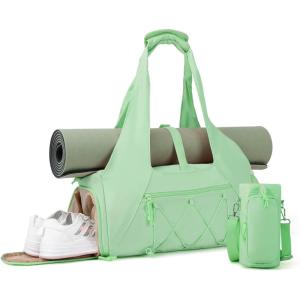 Gym Bag for Women, Yoga Mat Bag with Shoe Compartment and Wet Pocket, Sport Yoga Gym Bag with Yoga Strap, Carryall Yoga Tote Bag(Green)