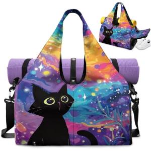 Gym Bag with Yoga Mat Holder Large Tote Bag With Multi Pockets for Women Men Dry Wet Separated Pocket Carryall Yoga Tote Bags for Pilates Travel Workout Office(Cosmic Starry Sky)