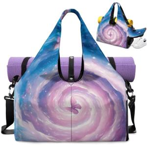 Gym Bag with Yoga Mat Holder Large Tote Bag With Multi Pockets for Women Men Dry Wet Separated Pocket Carryall Yoga Tote Bags for Pilates Travel Workout Office(Butterfly Tie-Dye)