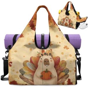 Gym Bag with Yoga Mat Holder Large Tote Bag With Multi Pockets for Women Men Dry Wet Separated Pocket Carryall Yoga Tote Bags for Pilates Travel Workout Office(Halloween yellow)