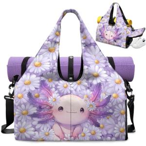 Gym Bag with Yoga Mat Holder Large Tote Bag With Multi Pockets for Women Men Dry Wet Separated Pocket Carryall Yoga Tote Bags for Pilates Travel Workout Office(Pink Axolotl)