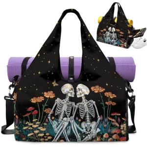 Gym Bag with Yoga Mat Holder Large Tote Bag With Multi Pockets for Women Men Dry Wet Separated Pocket Carryall Yoga Tote Bags for Pilates Travel Workout Office(Skull Print)