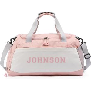Personalized Duffel Bag Custom Sport Gym Travel Bags Embroidered Name Text Customized Dry Wet Separated Weekend Waterproof Bag for Women Men (A-Black)(A-Pink)