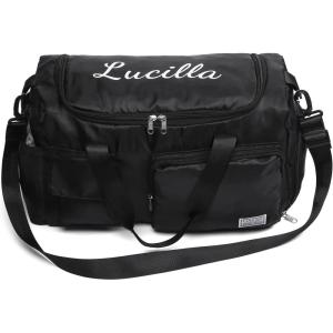 Personalized Duffel Bag Custom Sport Gym Travel Bags Embroidered Name Text Customized Dry Wet Separated Weekend Waterproof Bag for Women Men (A-Black)(B-Black)