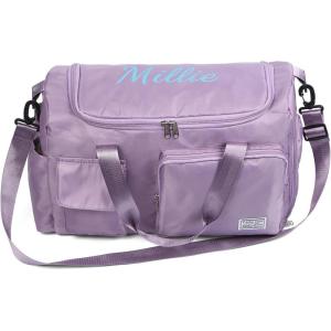 Personalized Duffel Bag Custom Sport Gym Travel Bags Embroidered Name Text Customized Dry Wet Separated Weekend Waterproof Bag for Women Men (A-Black)(B-Purple)