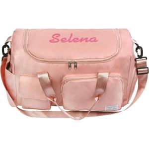 Personalized Duffel Bag Custom Sport Gym Travel Bags Embroidered Name Text Customized Dry Wet Separated Weekend Waterproof Bag for Women Men (A-Black)(B-pink)