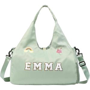 Personalized Duffel Bag Custom Sport Gym Travel Bags Embroidered Name Text Customized Dry Wet Separated Weekend Waterproof Bag for Women Men (A-Black)(C-Green)