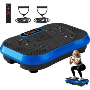SoftGym Vibration Plate Exercise Machine for Lymphatic Drainage,Power Vibrate Stand Shake Board 450 Lbs Capacity Whole Body Workout Waver with Fitness Resistance Bands Weight Loss Gifts for Women Men(Slim Plus-Blue)