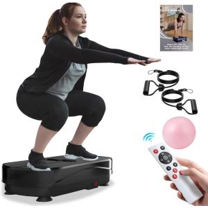 Vibration Plate Exercise Machine – Whole Body Workout Vibration Platform Lymphatic Drainage Machine for Weight Loss Home Fitness with Resistance Bands Remote(Flat-Black)