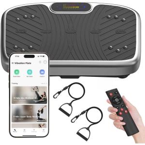 Vibration Plate Exercise Machine, Vibrating Plate Platform for Lymphatic Drainage with 200 Adjustable Speeds, Power Vibration Plate for Weight Loss & Fitness, Supports Weight 450 Lbs(Gray-APP)