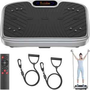 Vibration Plate Exercise Machine, Vibrating Plate Platform for Lymphatic Drainage with 200 Adjustable Speeds, Power Vibration Plate for Weight Loss & Fitness, Supports Weight 450 Lbs(Silver)