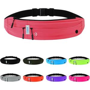 WATERFLY Running Belt Fanny Pack: Runner Marathon Jogging Waist Pack Sport Workout Exercise Fitness Phone Holder Belt for Men Women Jogger Slim Waistband Black(Watermelon Red)