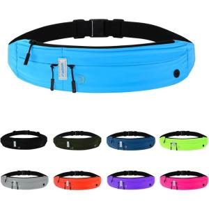 WATERFLY Running Belt Fanny Pack: Runner Marathon Jogging Waist Pack Sport Workout Exercise Fitness Phone Holder Belt for Men Women Jogger Slim Waistband Black(Blue)