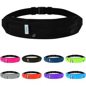 WATERFLY Running Belt Fanny Pack: Runner Marathon Jogging Waist Pack Sport Workout Exercise Fitness Phone Holder Belt for Men Women Jogger Slim Waistband Black(Black)